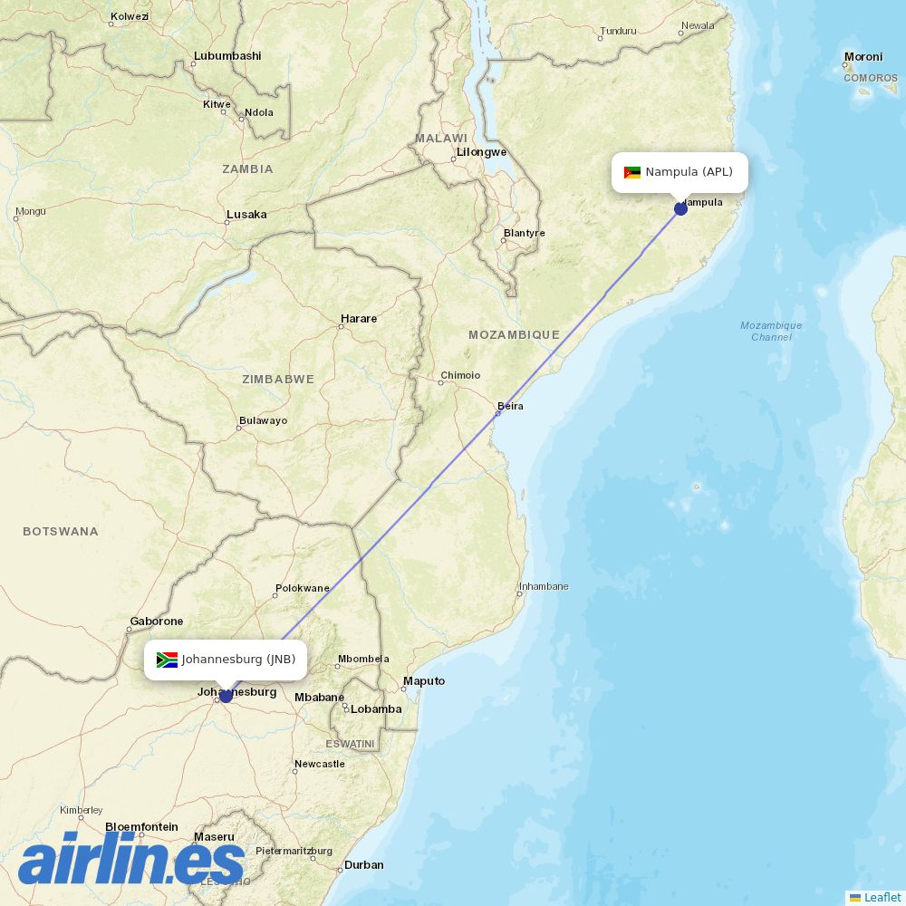 Airlink from Nampula destination map