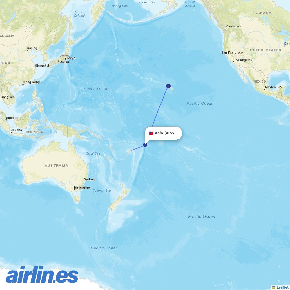 Fiji Airways at APW route map