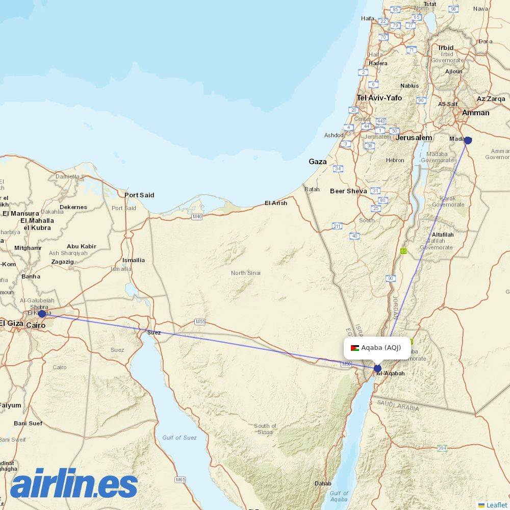 Royal Jordanian at AQJ route map