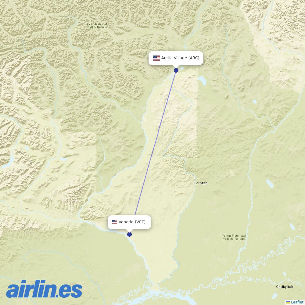 Astral Aviation from Arctic Village Airport destination map