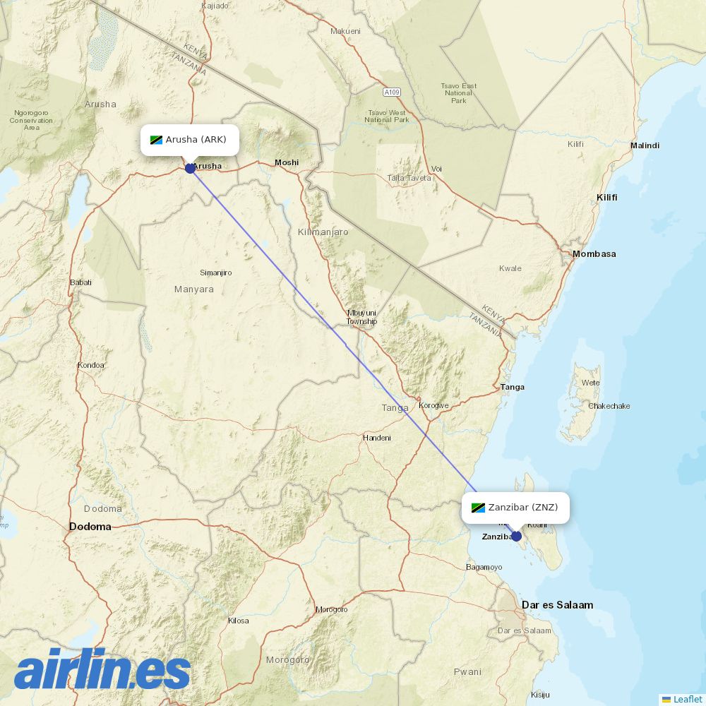 Air Tanzania at ARK route map