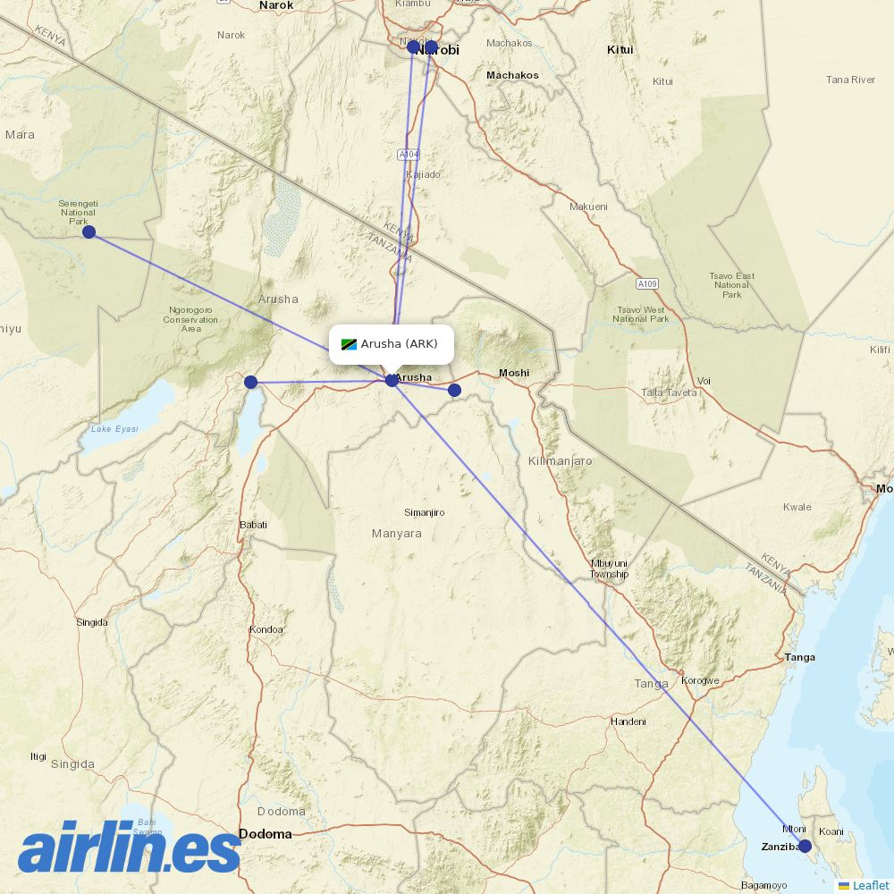  from Arusha destination map
