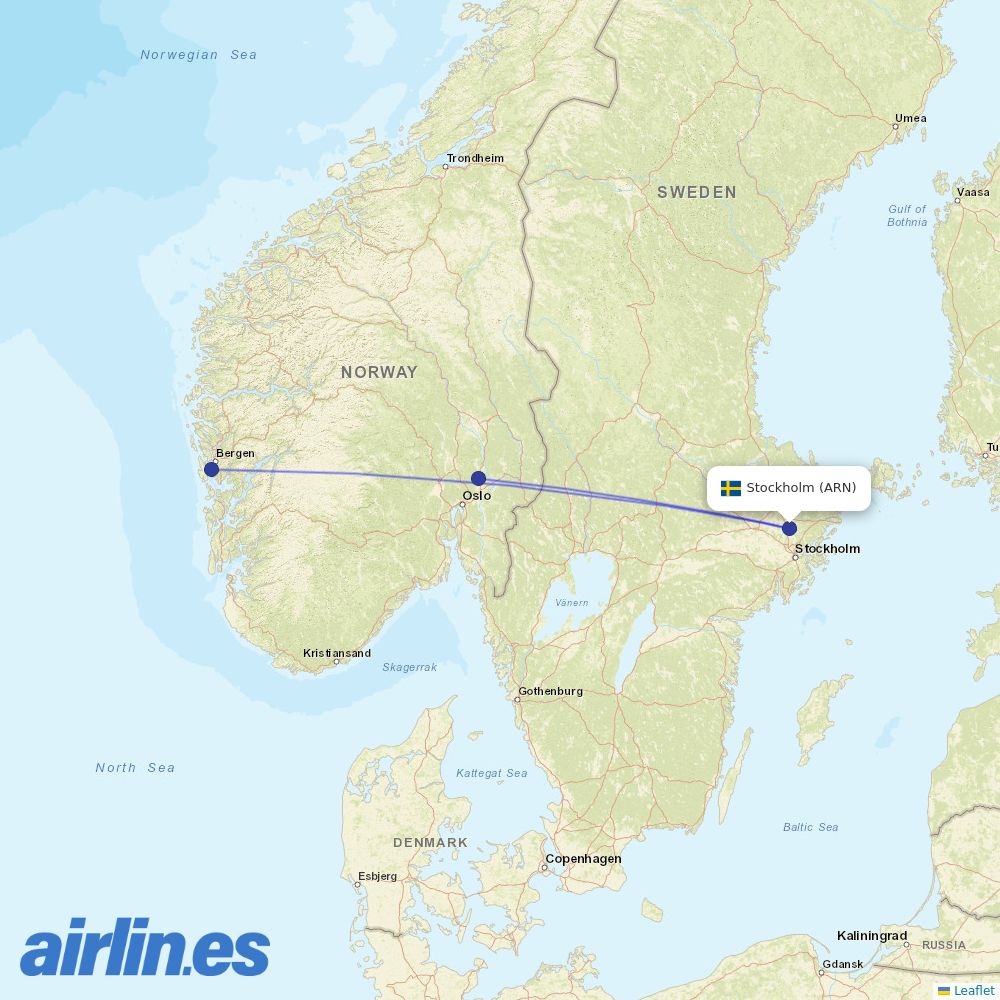 Norwegian at ARN route map