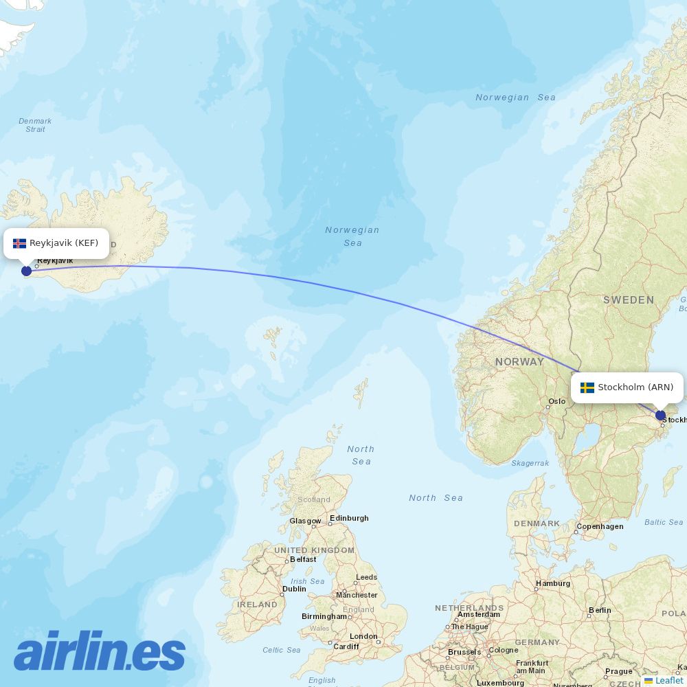 Icelandair from Stockholm Arlanda Airport destination map
