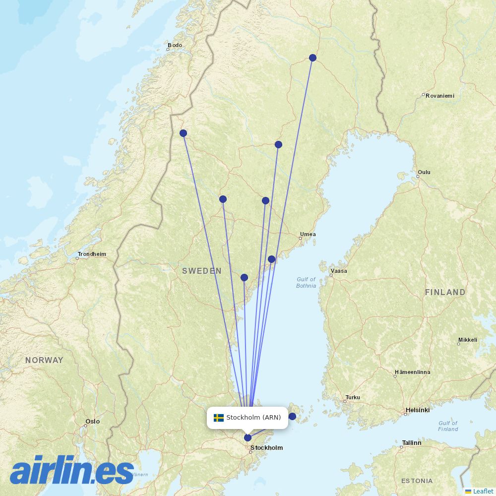 PopulAir from Stockholm Arlanda Airport destination map