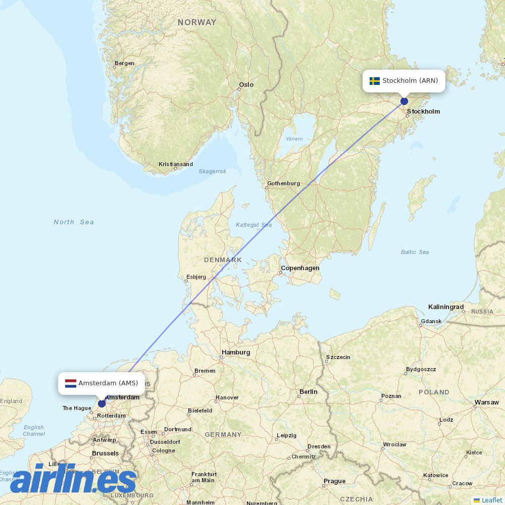 KLM at ARN route map