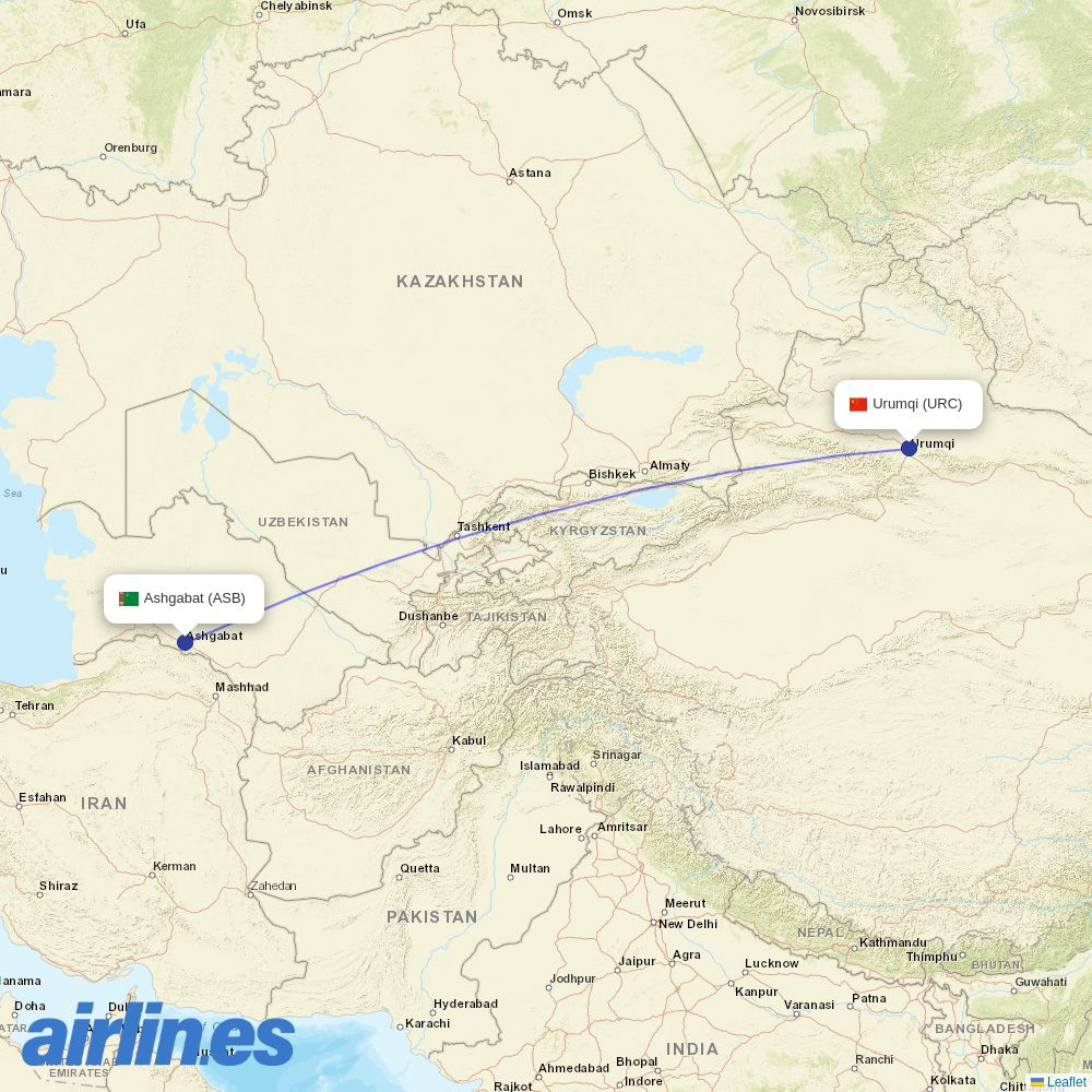 China Southern Airlines from Ashgabat destination map