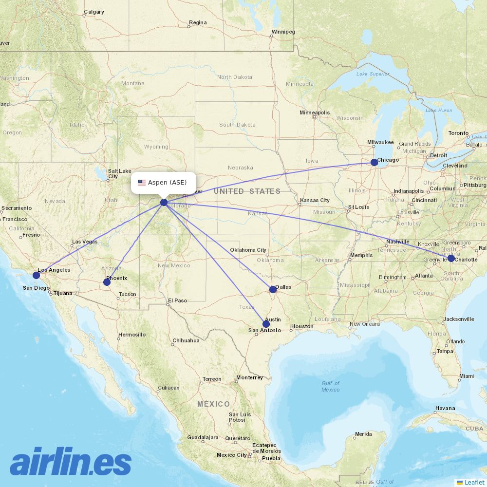 American Airlines from Aspen Pitkin County Sardy Field destination map