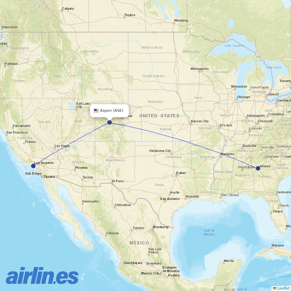 Delta Air Lines from Aspen Pitkin County Sardy Field destination map