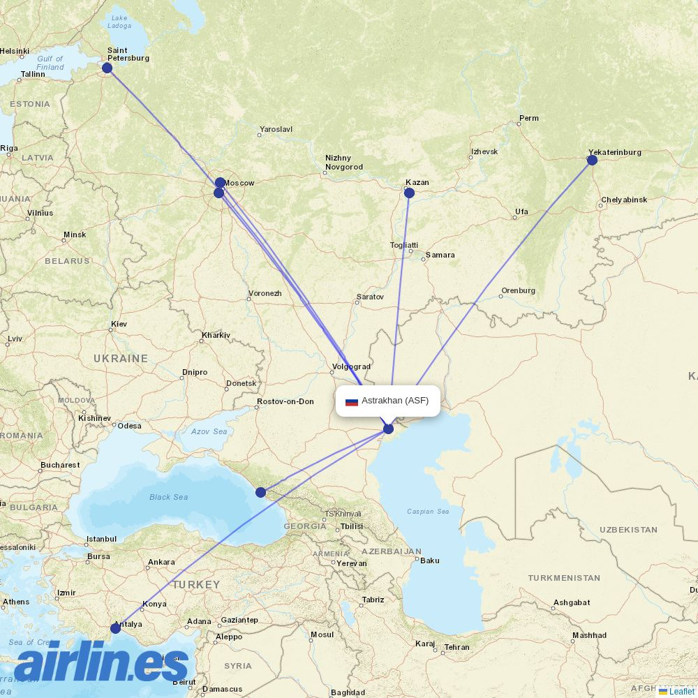 Aeroflot from Astrakhan destination map