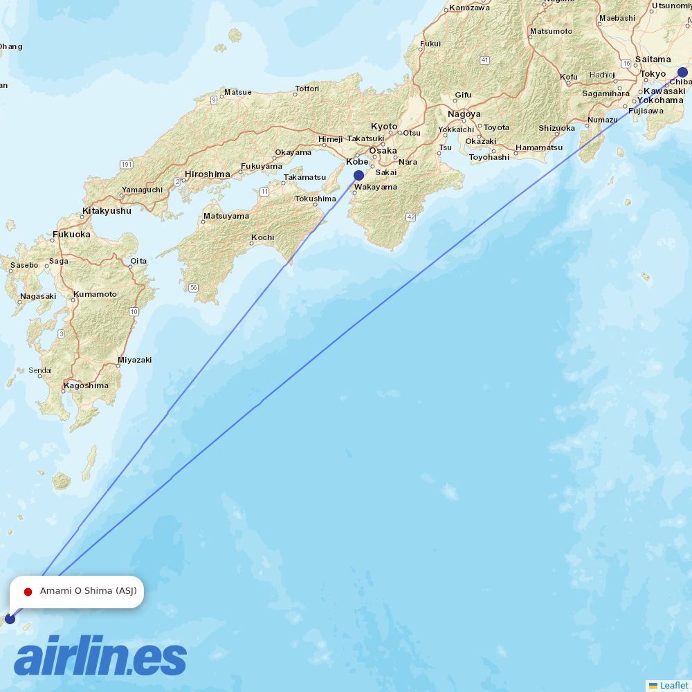 Peach Aviation from Amami O Shima destination map