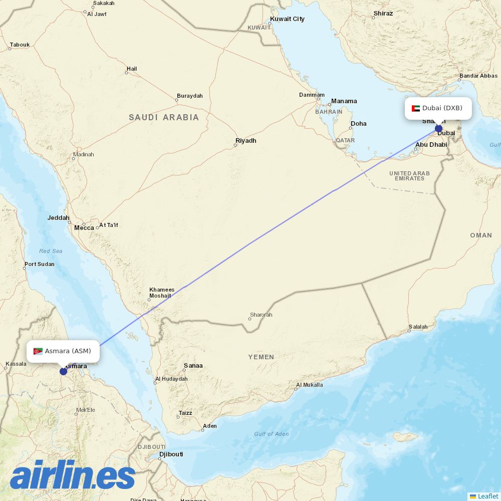 flydubai from Asmara Intl destination map