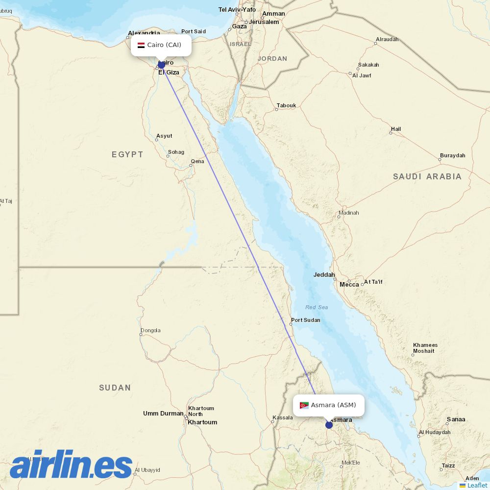 EgyptAir from Asmara Intl destination map