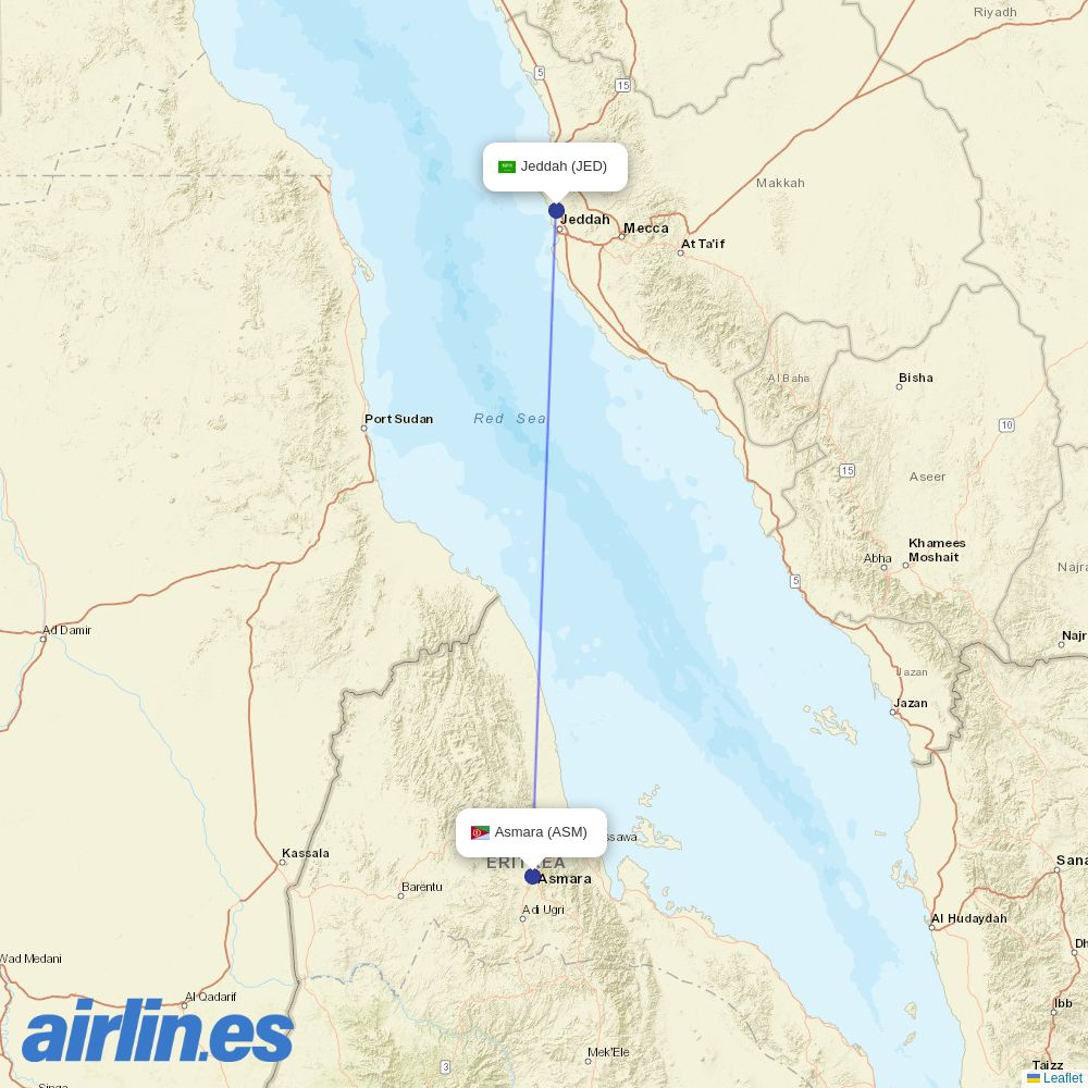 Flynas from Asmara Intl destination map