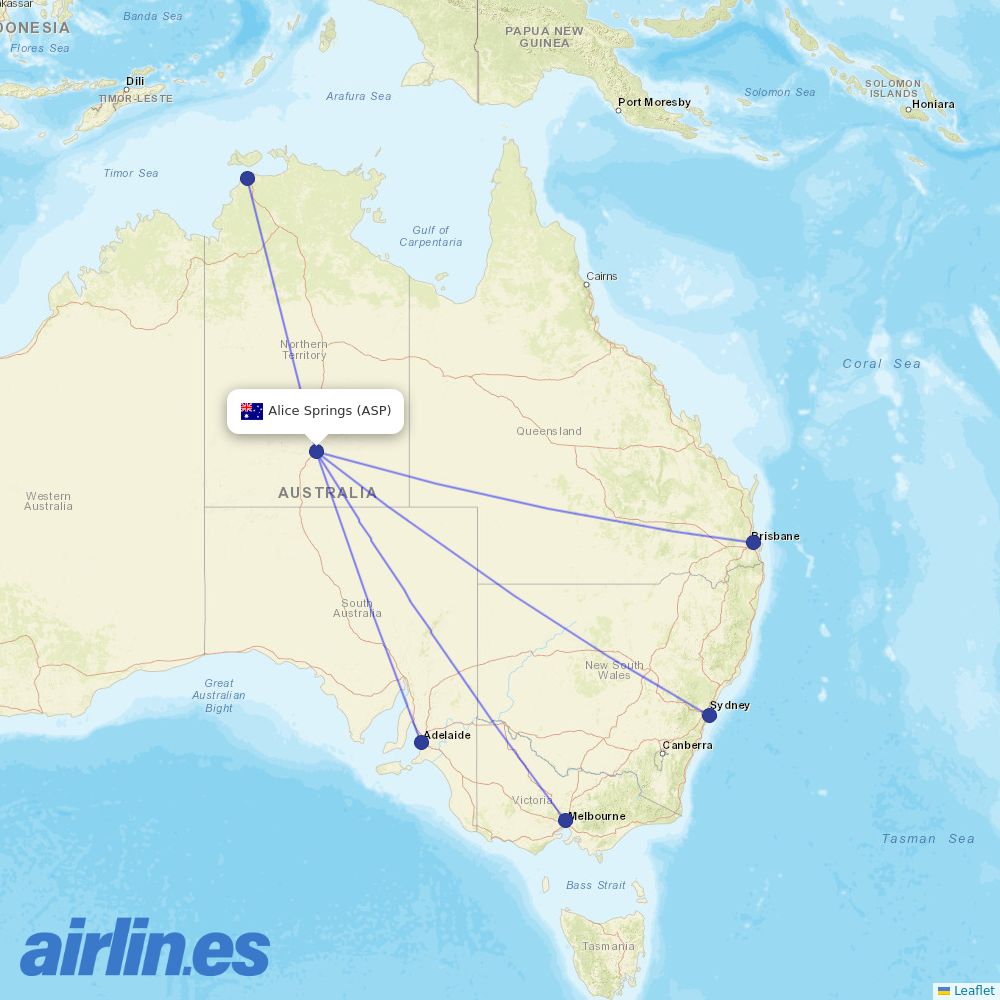 Qantas from Alice Springs destination map
