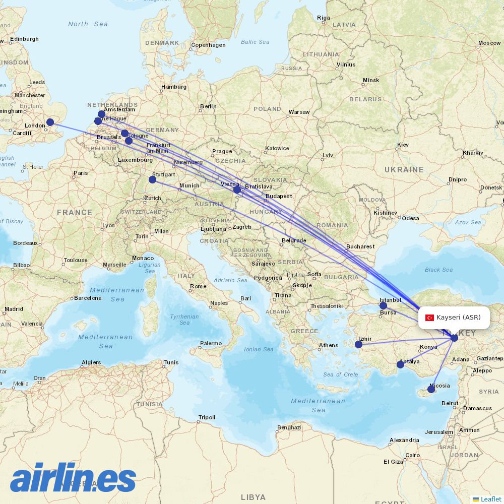 Pegasus from Erkilet destination map