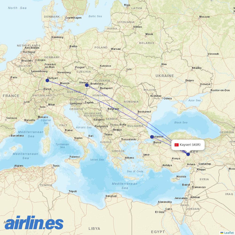 Turkish Airlines at ASR route map