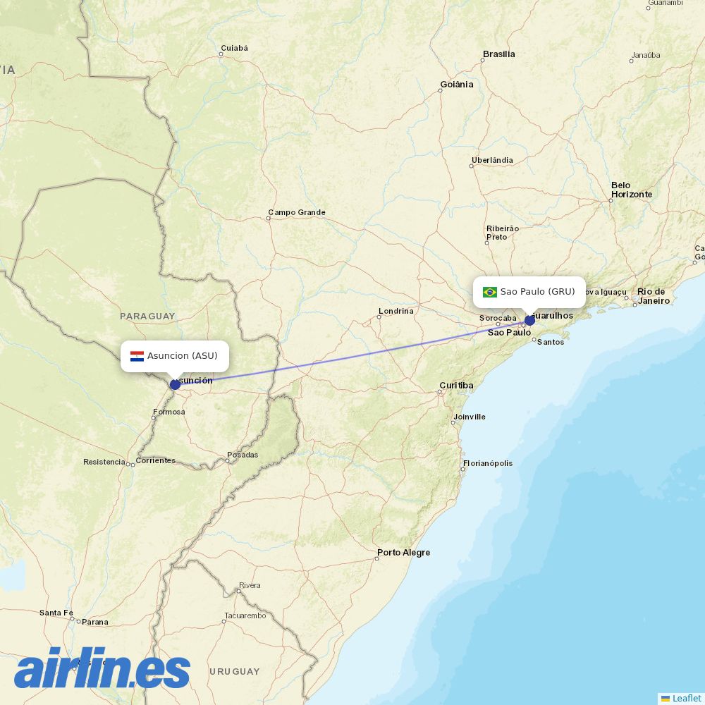 Gol from Silvio Pettirossi International destination map