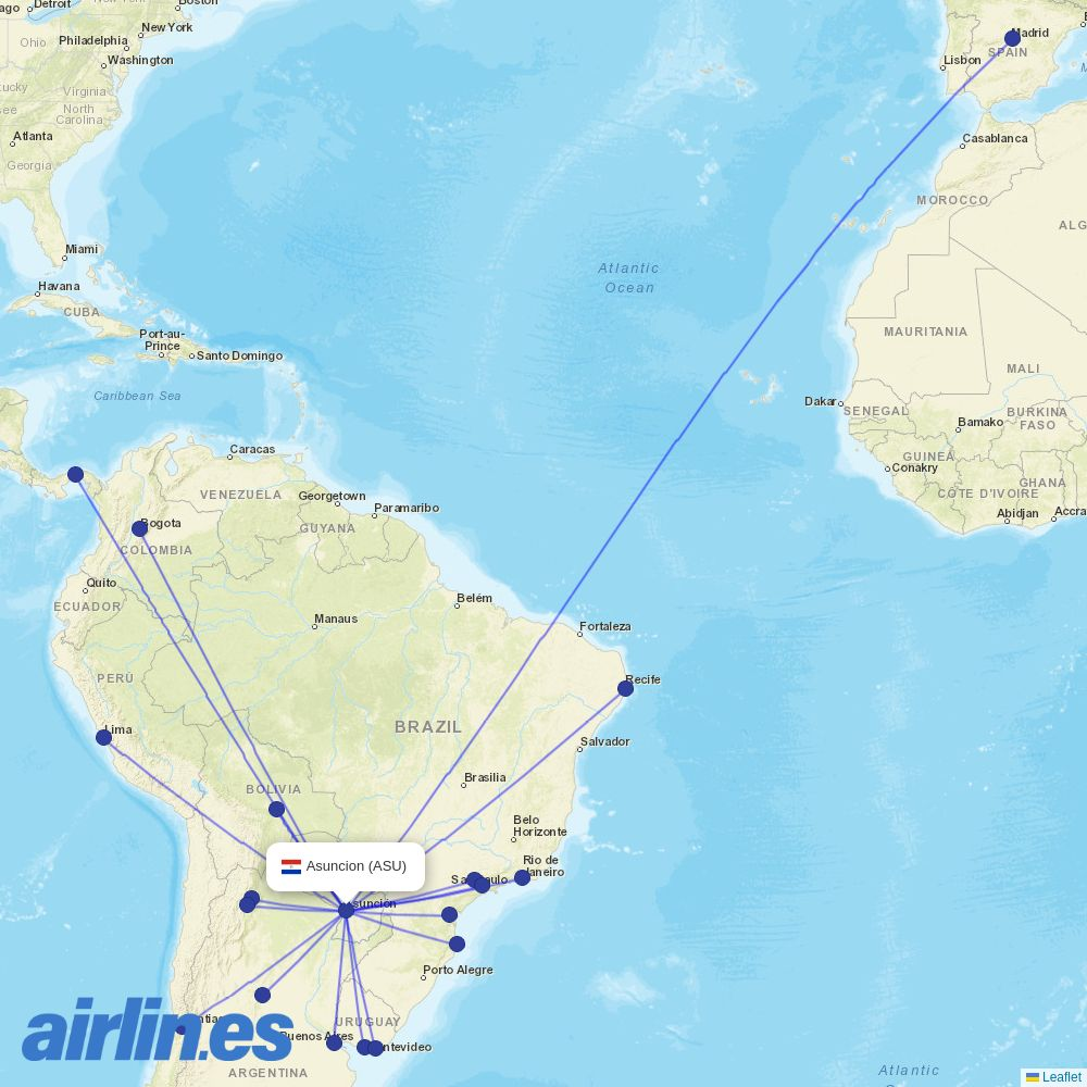 JetSMART from Silvio Pettirossi International destination map