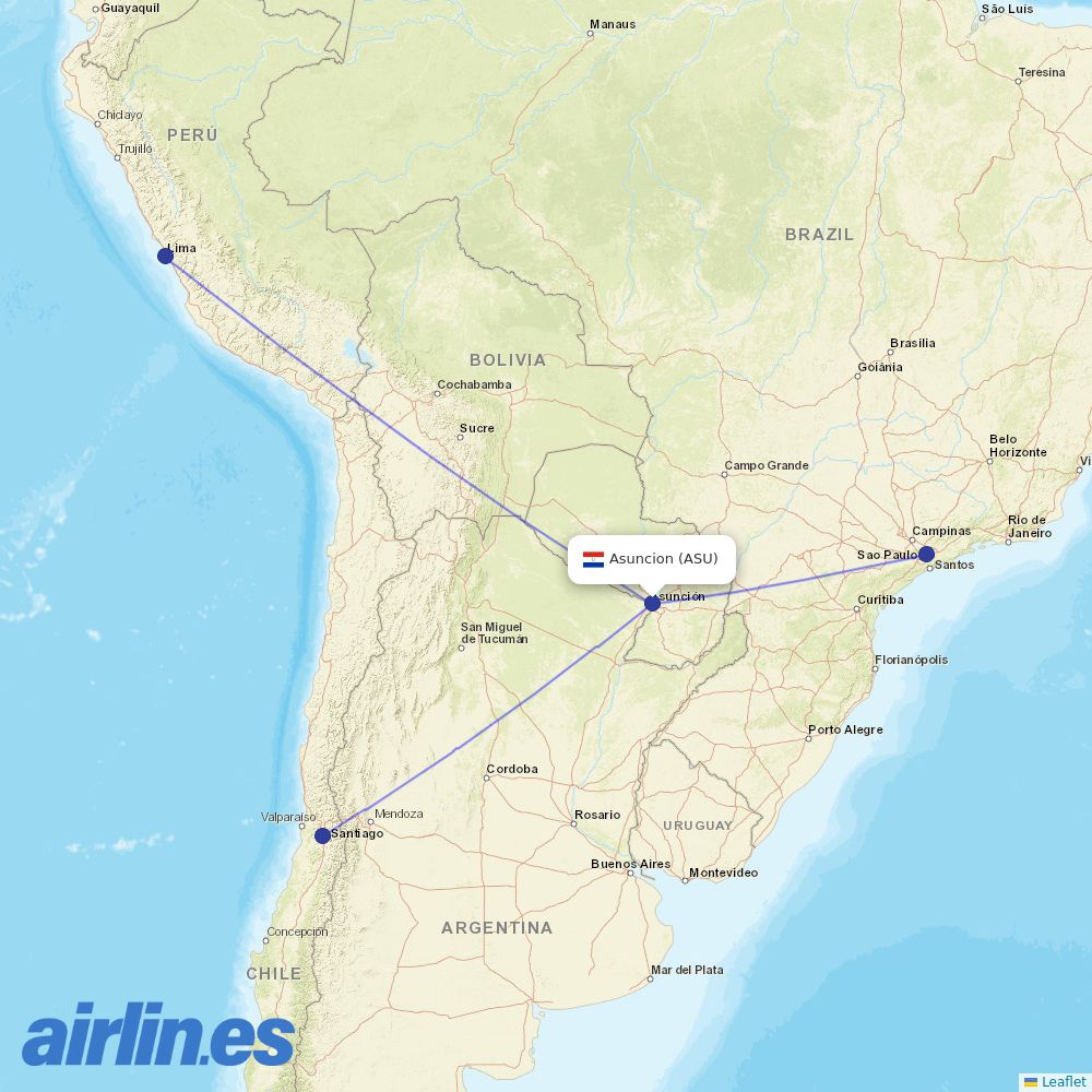 LATAM Airlines from Silvio Pettirossi International destination map