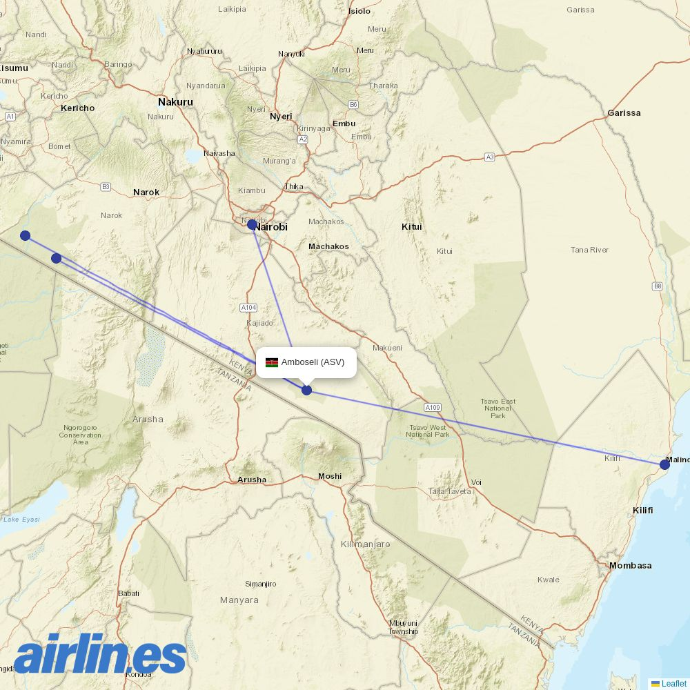 AirKenya Express at ASV route map