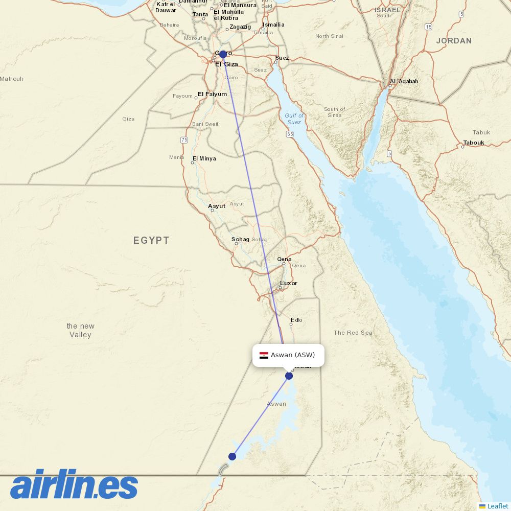 Air Cairo from Aswan International destination map