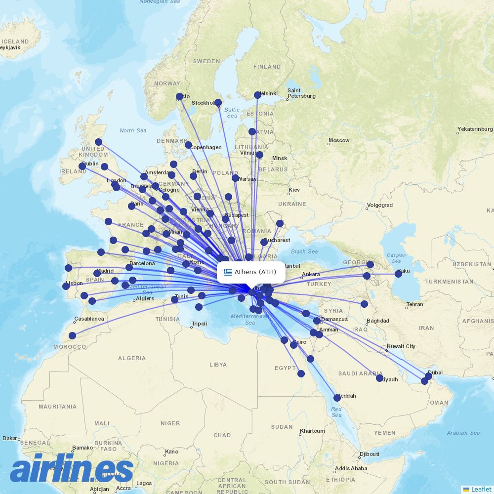 Aegean at ATH route map