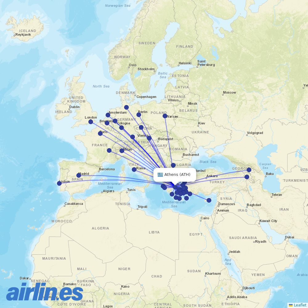 Sky Express from Athens International Airport destination map