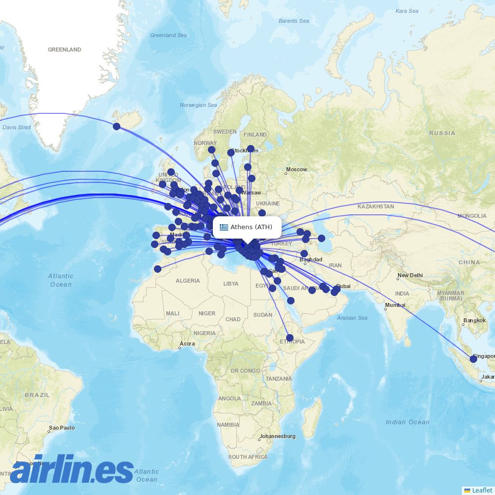 Arkia at ATH route map