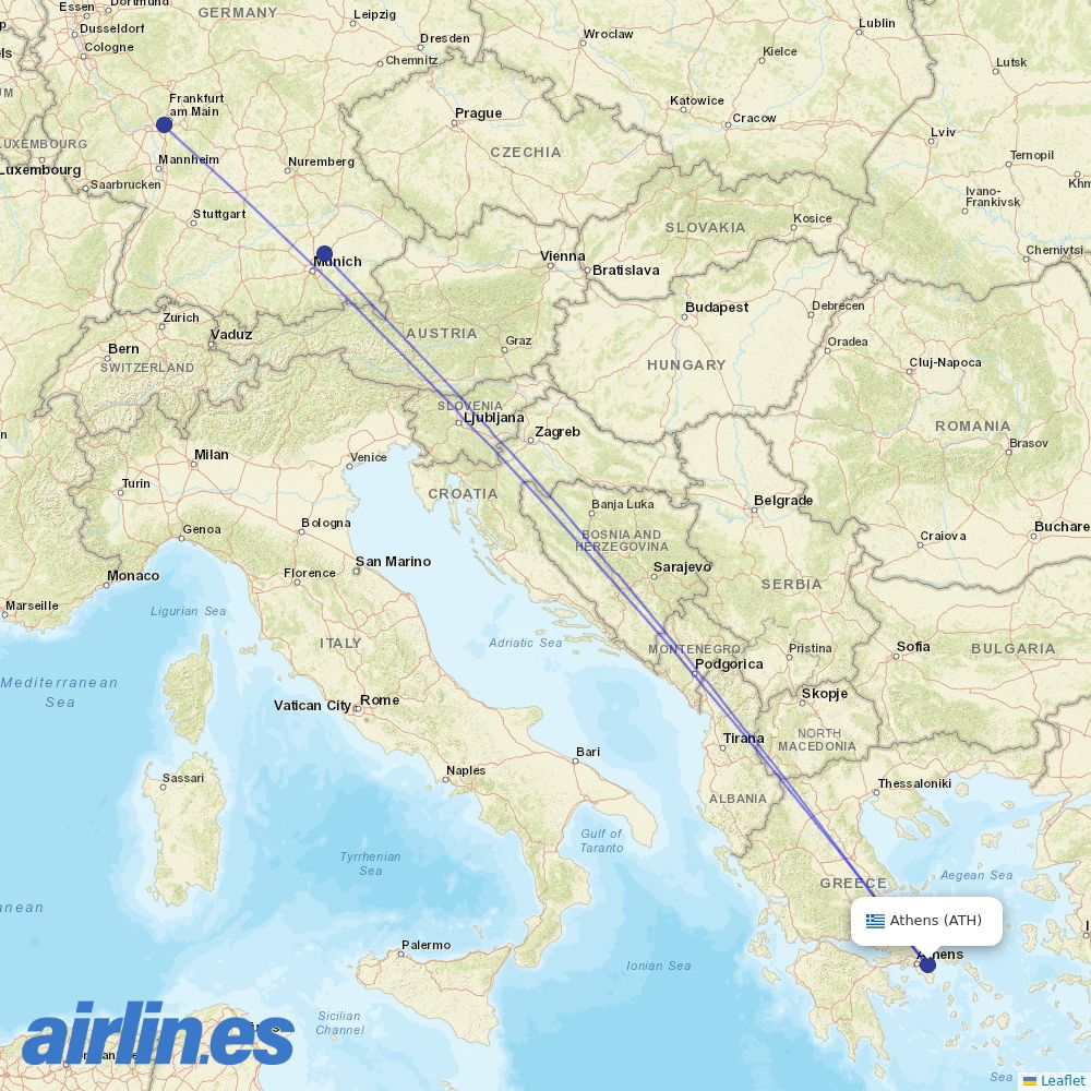 Lufthansa at ATH route map