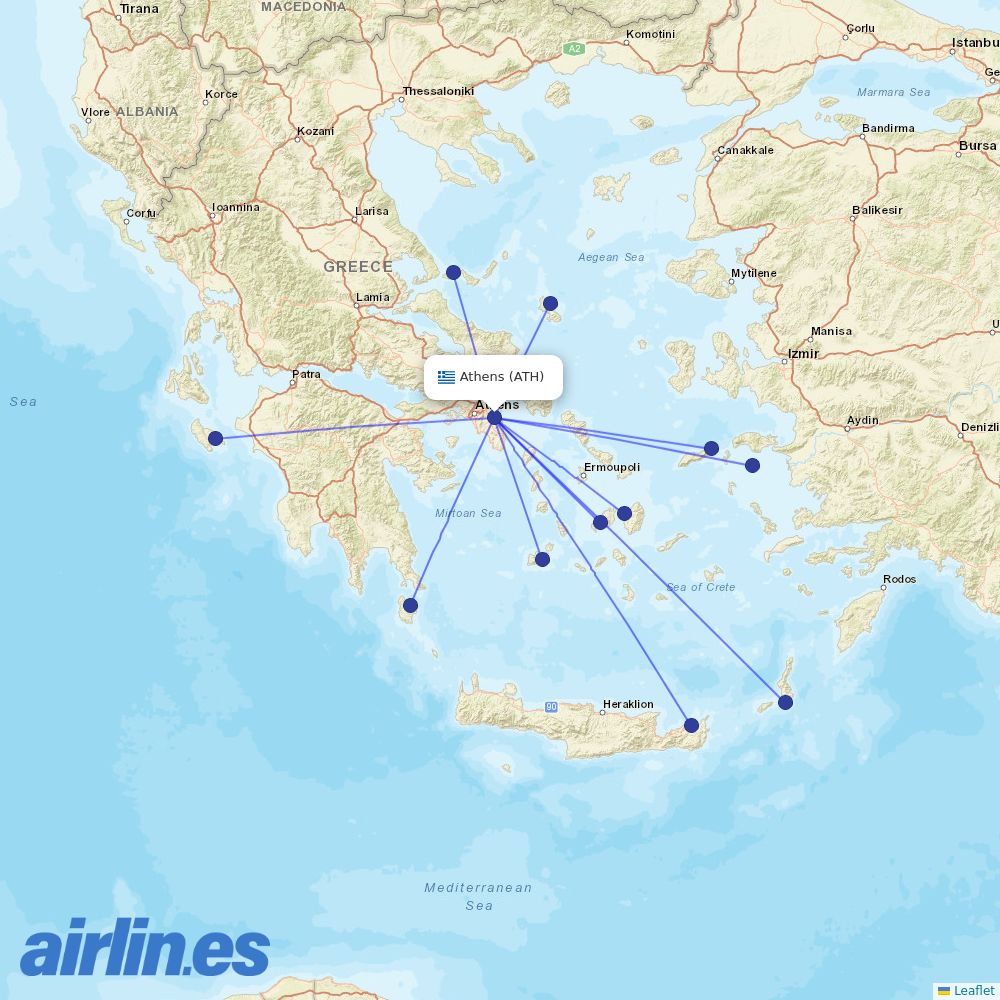 Olympic Air at ATH route map