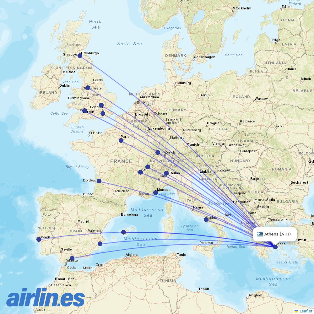 easyJet from Athens International Airport destination map