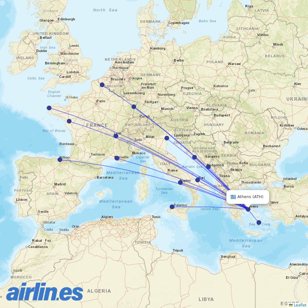 Volotea from Athens International Airport destination map