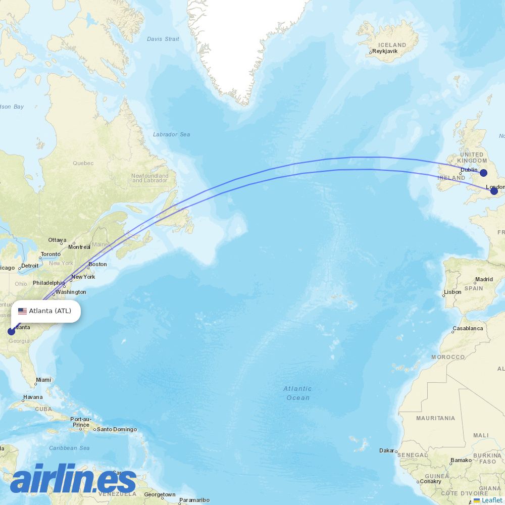 Virgin Atlantic at ATL route map