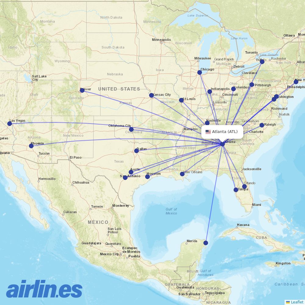 Southwest Airlines from Hartsfield–Jackson Atlanta International Airport destination map