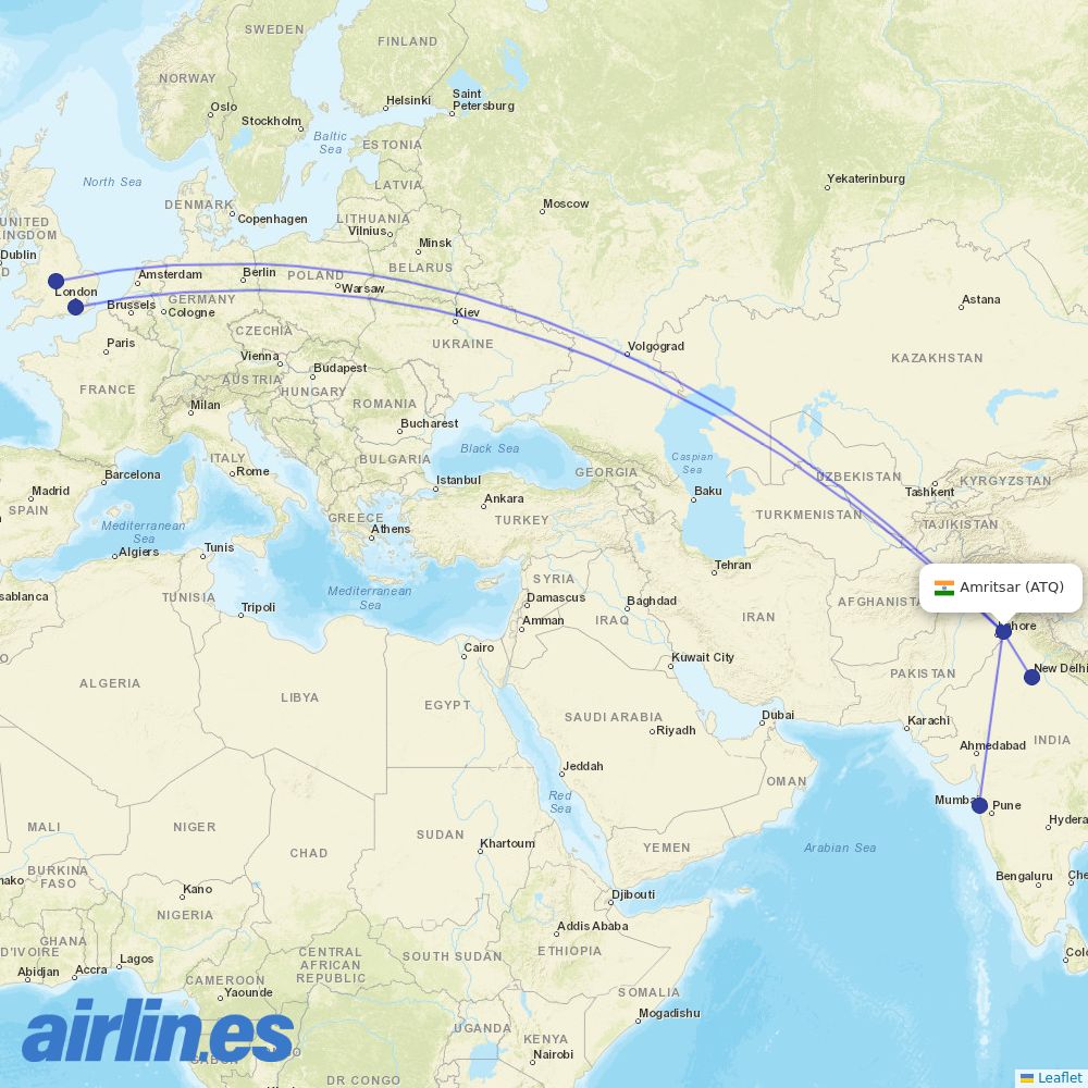 Air India at ATQ route map