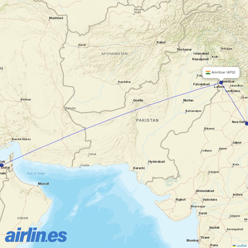 SpiceJet from Amritsar destination map