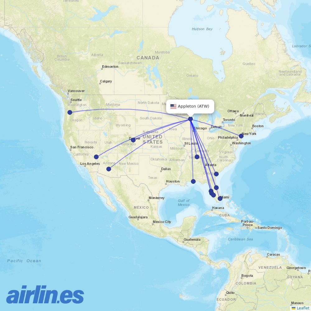 Allegiant Air from Appleton destination map