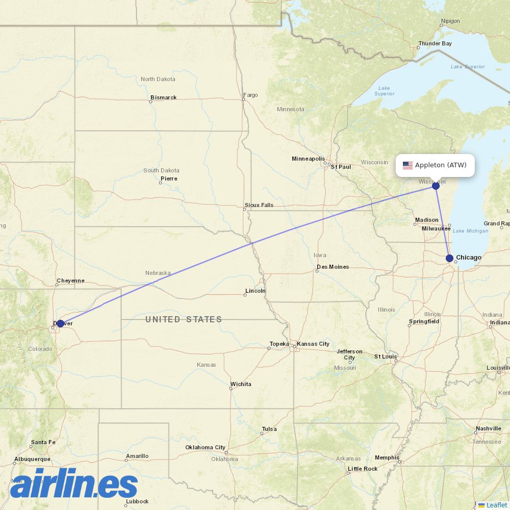 United Airlines from Appleton destination map
