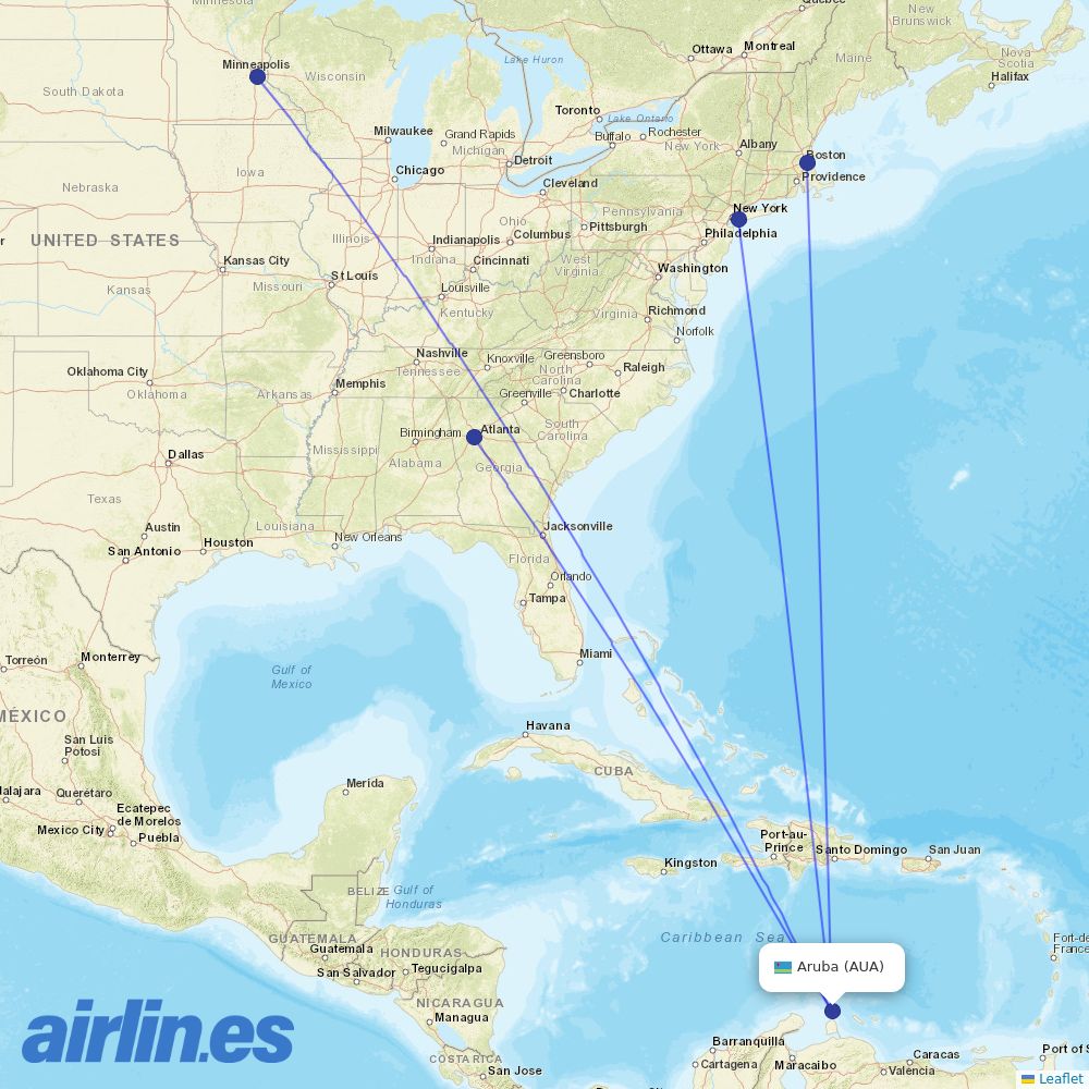 Delta Air Lines from Reina Beatrix International destination map