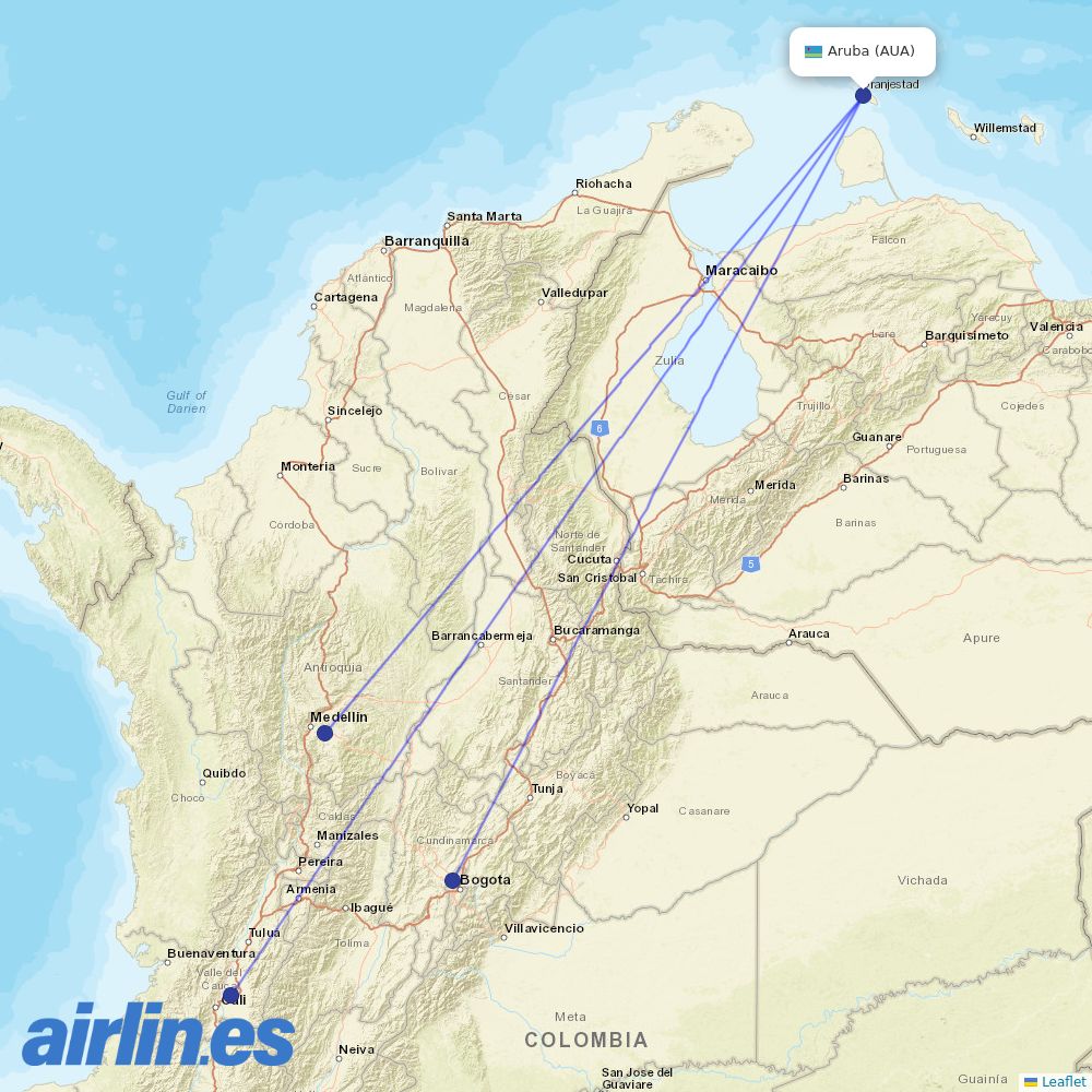 Wingo at AUA route map