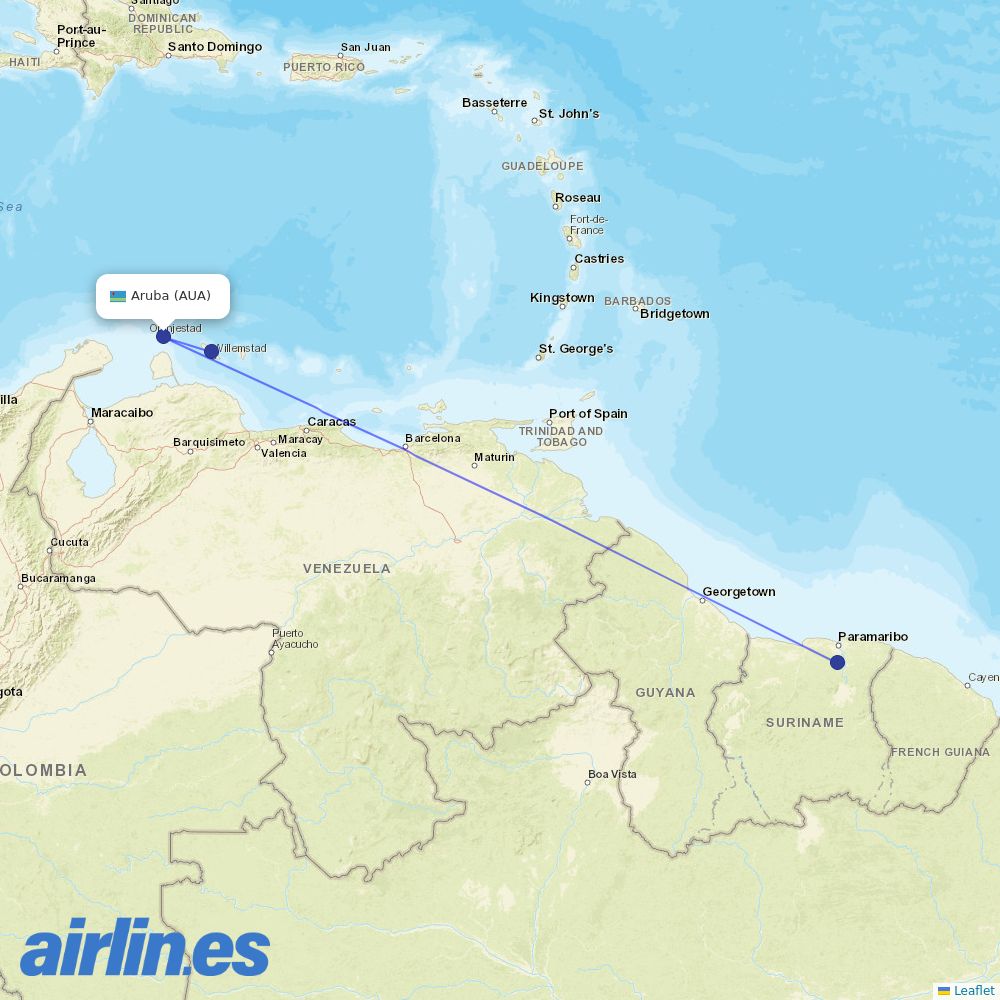 Surinam Airways at AUA route map