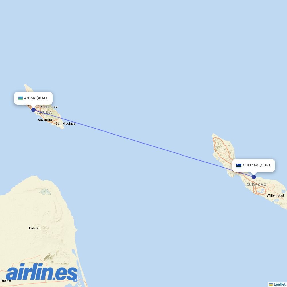 Winair at AUA route map