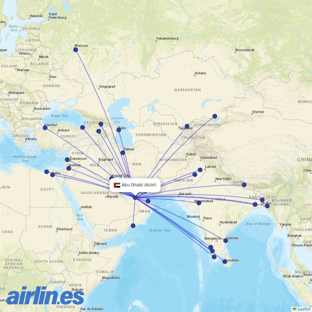 Air Arabia Abu Dhabi from Zayed International Airport destination map