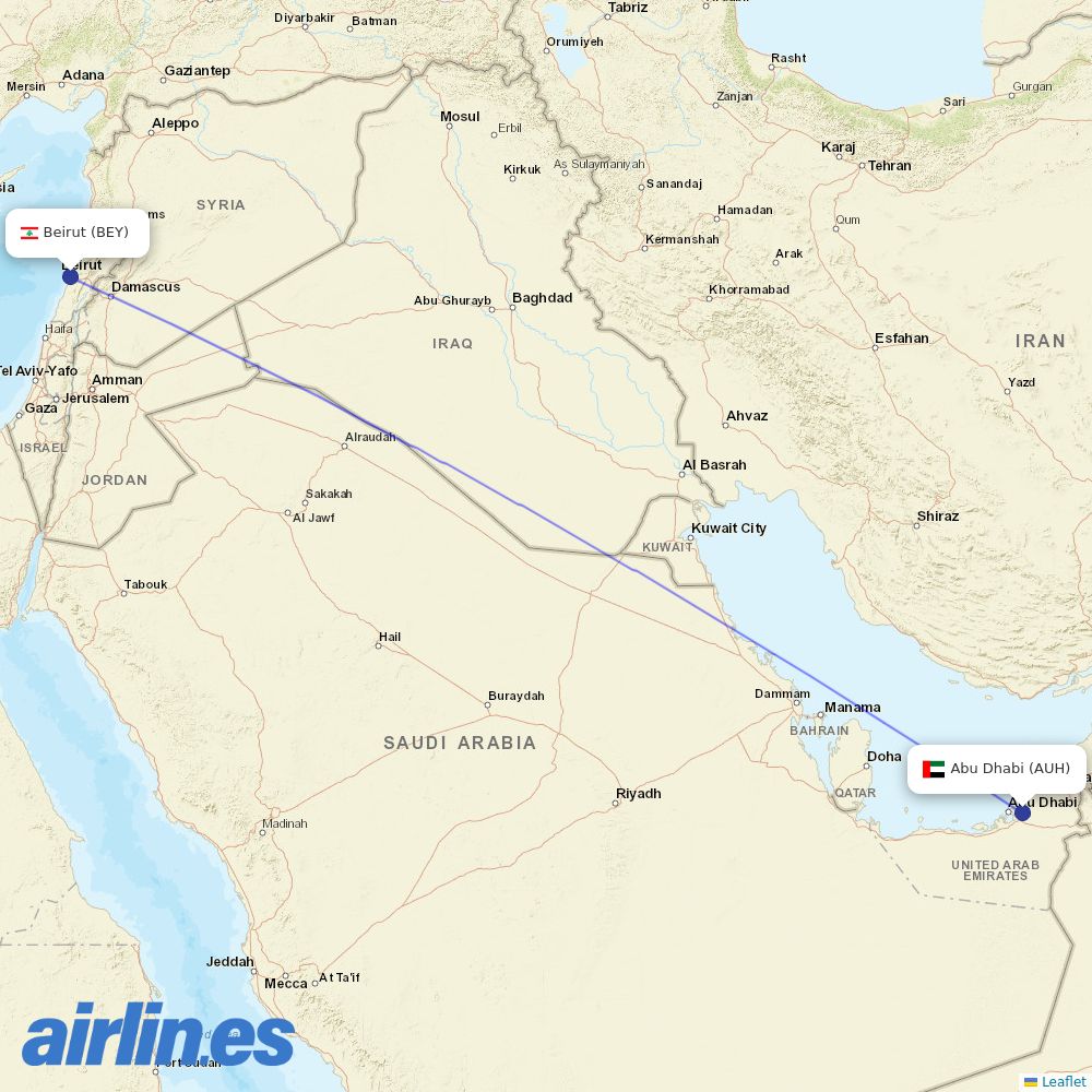 Middle East Airlines from Zayed International Airport destination map