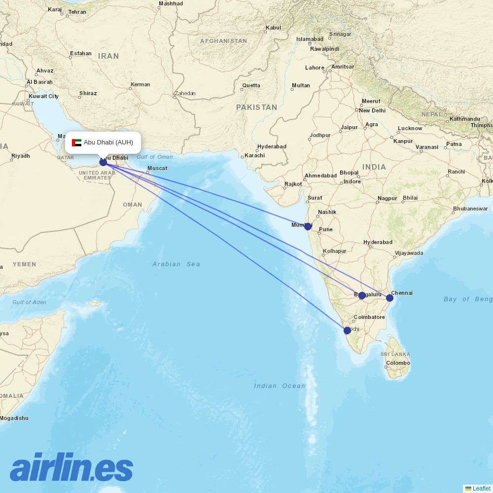 Akasa Air at AUH route map