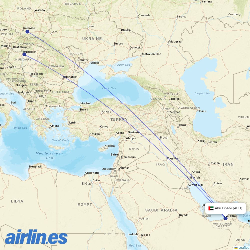 Wizz Air from Zayed International Airport destination map