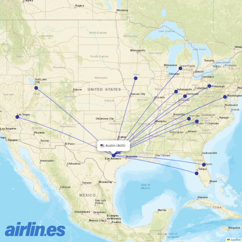 Allegiant Air from Austin-Bergstrom International Airport destination map