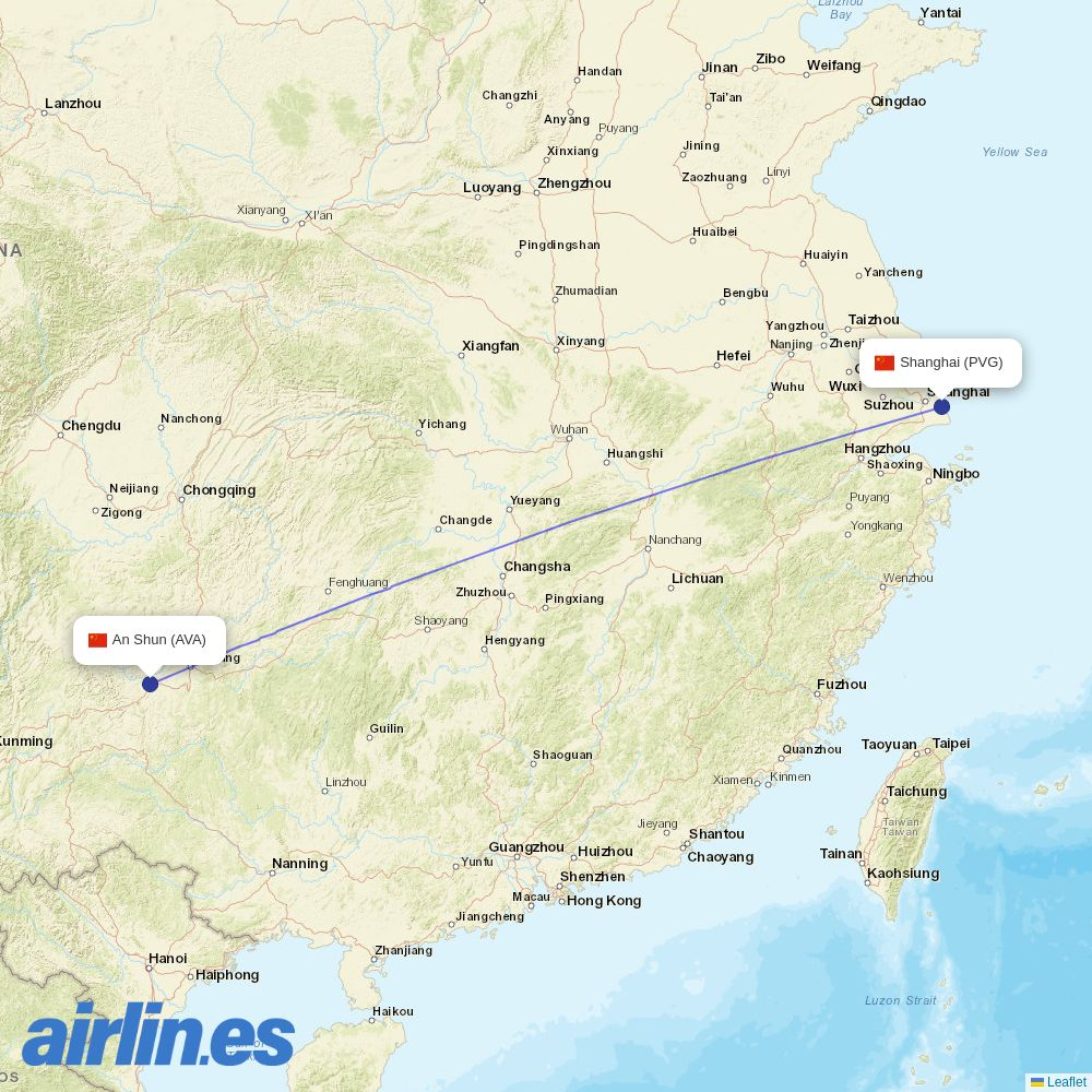 Spring Airlines from An Shun/Huang Guo Shu Airport destination map