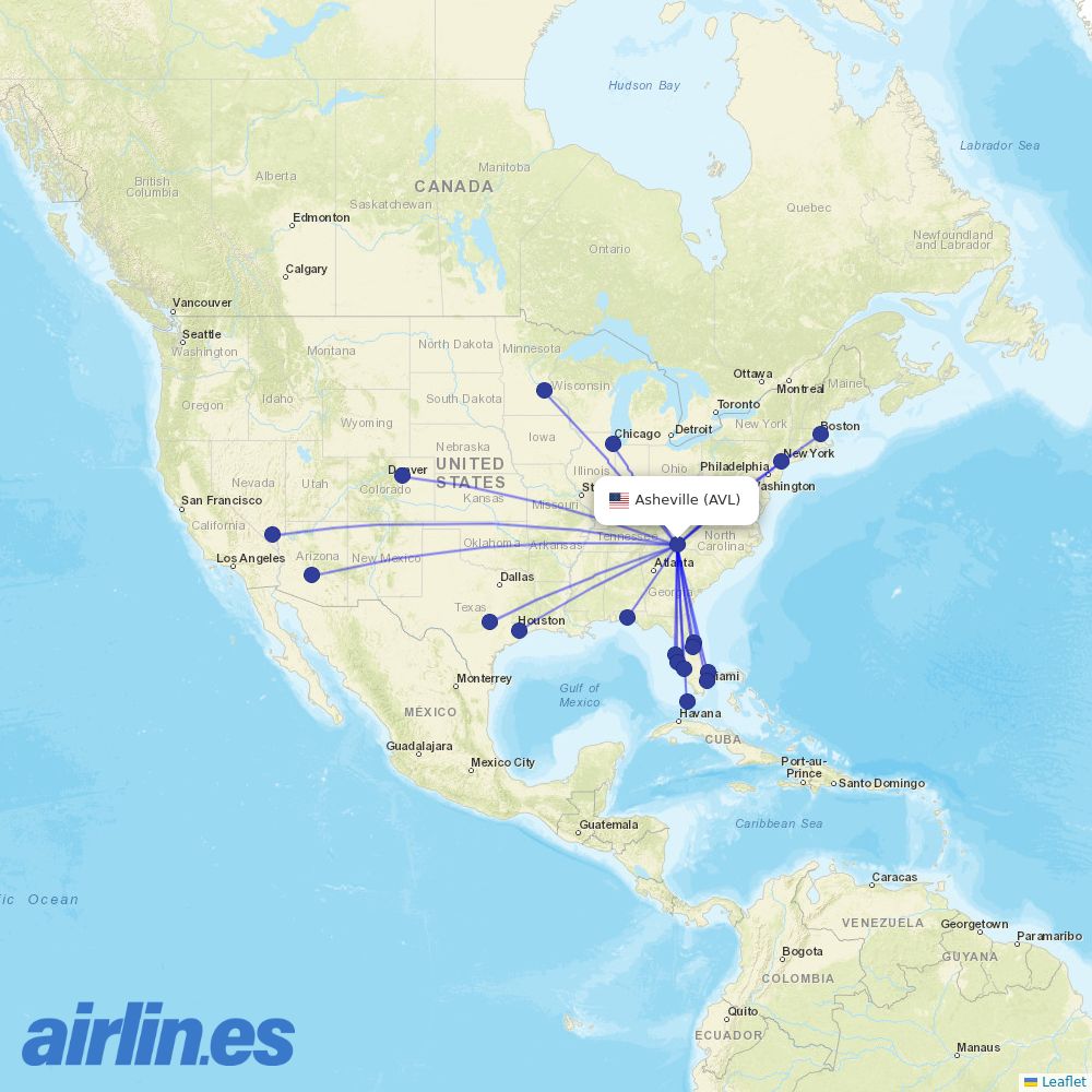 Allegiant at AVL route map